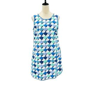 Boden Boden Phyllis Blue Scalloped Mermaid Textured Sleeveless Shift Dress